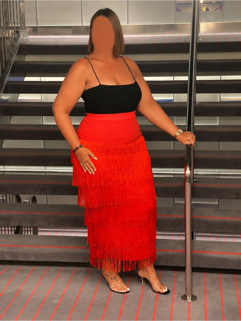 Giti Online Janitza Red Fringe Maxi Skirt Women’s 1X Boho Statement
